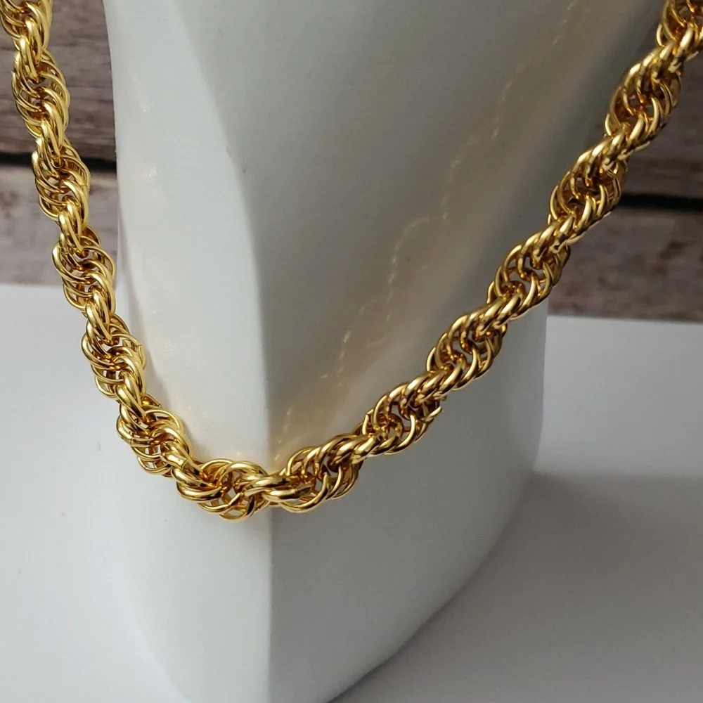 Stamped 18K Gold Rope Twisted Rope Italian Plated Necklace - Picture 3 of 6